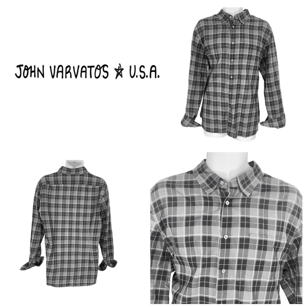 John Varvatos Men’s Plaid Button-Up Shirt, Size L, 100% Cotton